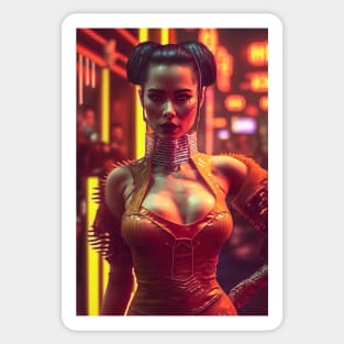 Cyperpunk Asian Beauty with Futuristic Cityscape - Ultra Realistic Sticker